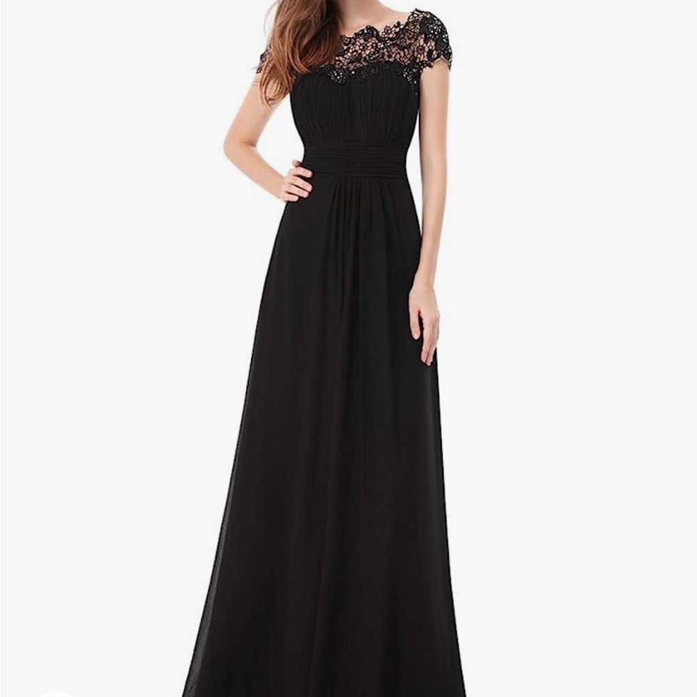Ever-Pretty Women's Cap Sleeve Ruched Lace Round Neck Chiffon Dress